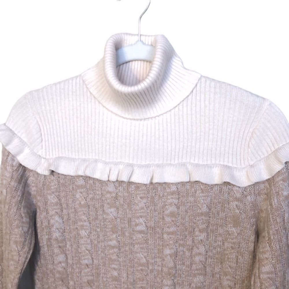 Club Monaco Turtleneck Sweater Dress Panthea Ruffle Yoke Cable Knit Midi - Picture 8 of 12